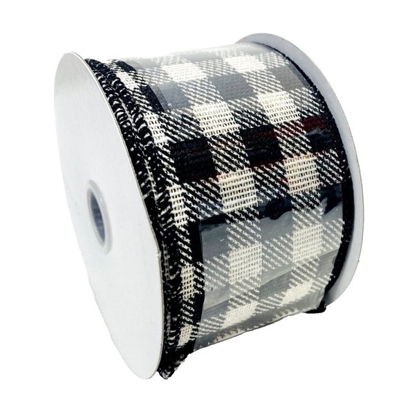 Black & White Check Ribbon, Black White Plaid Pattern Ribbon Roll Craft Material - Picture 1 of 5